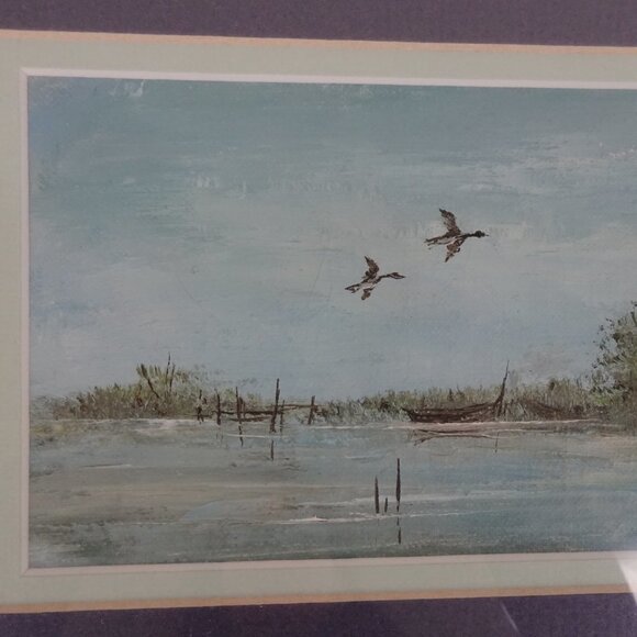 Vintage Painting Long Beach Island NJ Seascape Landscape Ducks in Flight Signed - Picture 3 of 8